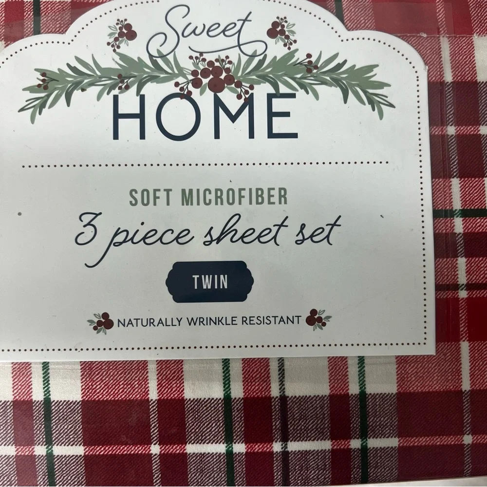 Sweet Home 3 Piece Soft Microfiber Red, Green & White Twin Sheet Set